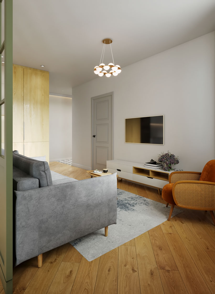 Дизайн интерьера гостиной мультимедиа трёхкомнатной квартиры