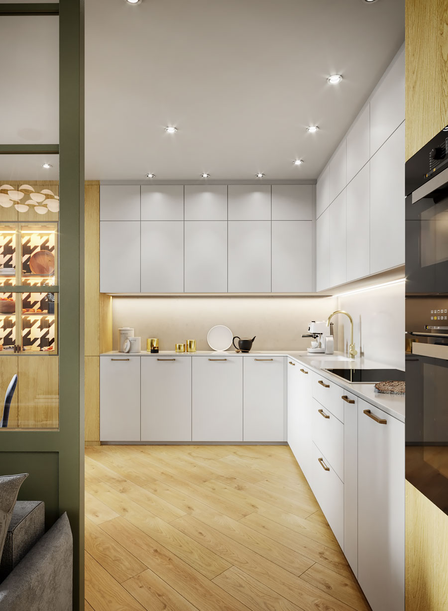 Дизайн интерьера кухни трёхкомнатной квартиры