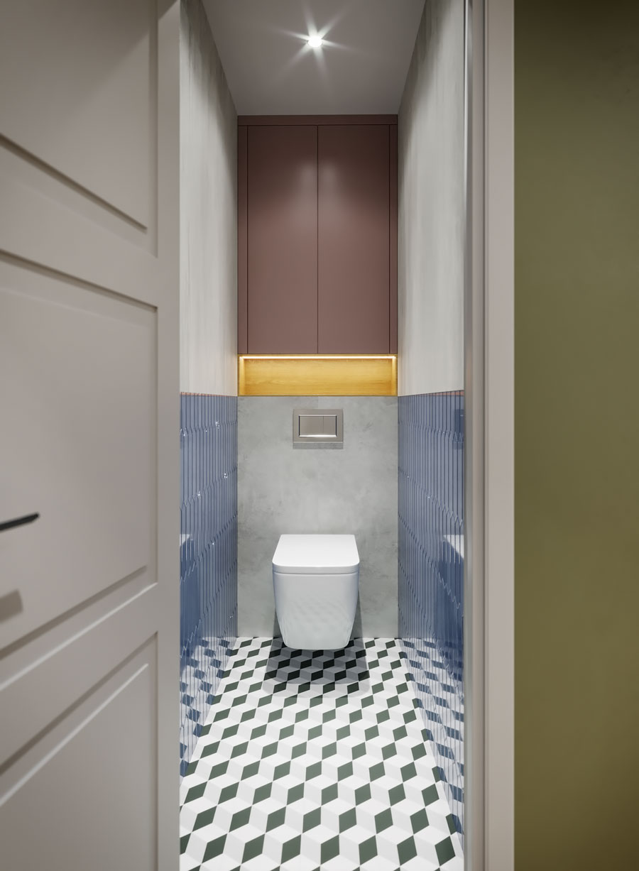 Дизайн интерьера туалета трёхкомнатной квартиры