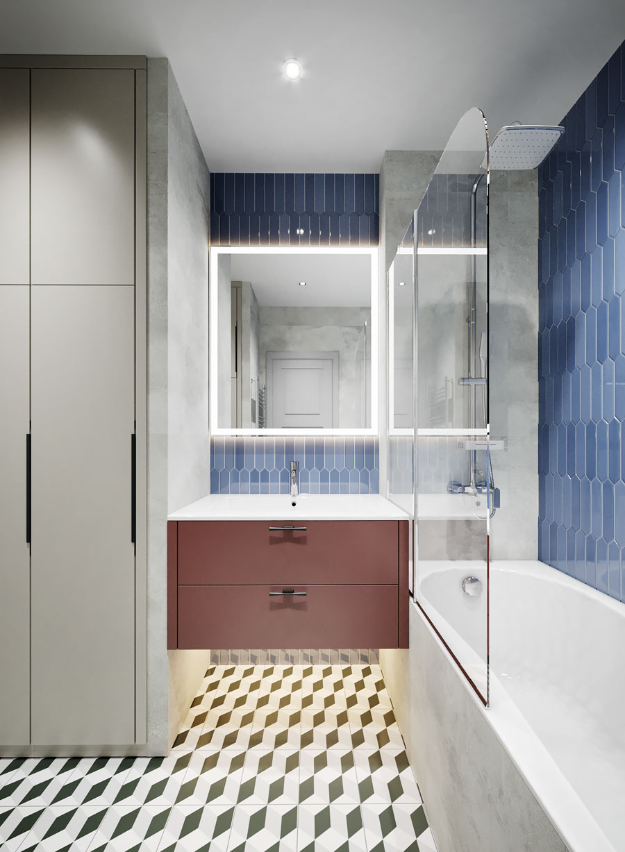 Дизайн интерьера ванной трёхкомнатной квартиры
