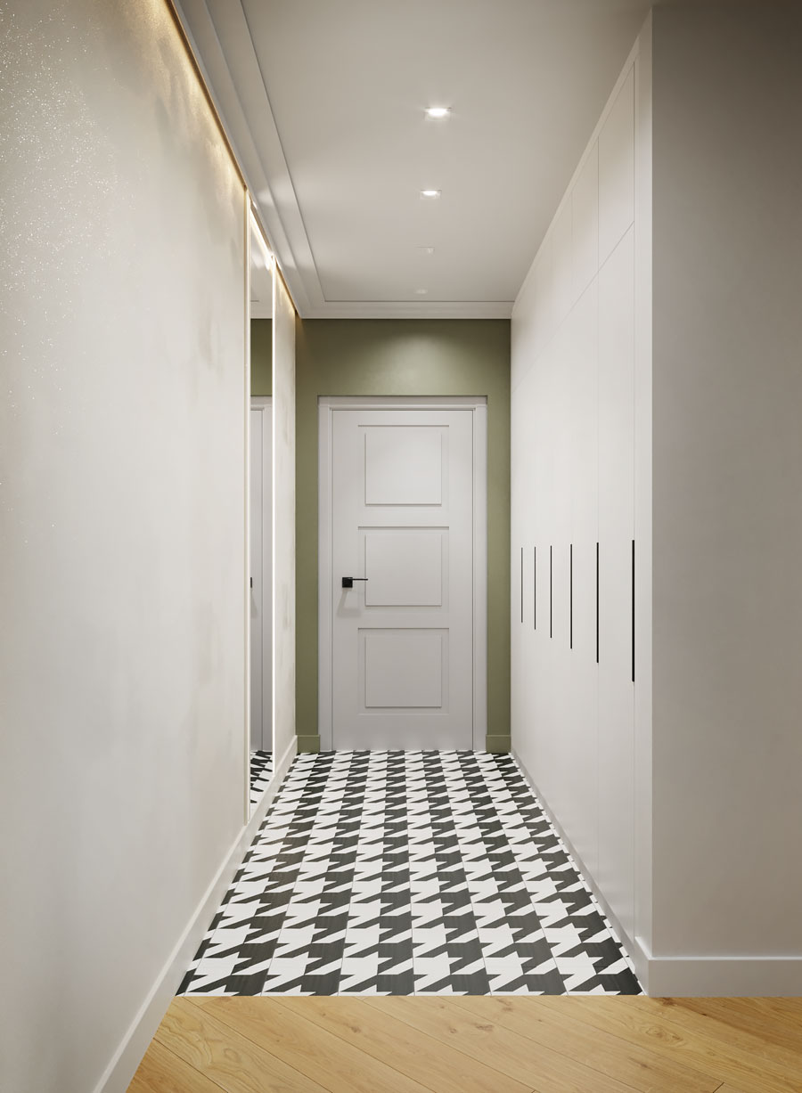 Дизайн интерьера коридора прихожей трёхкомнатной квартиры