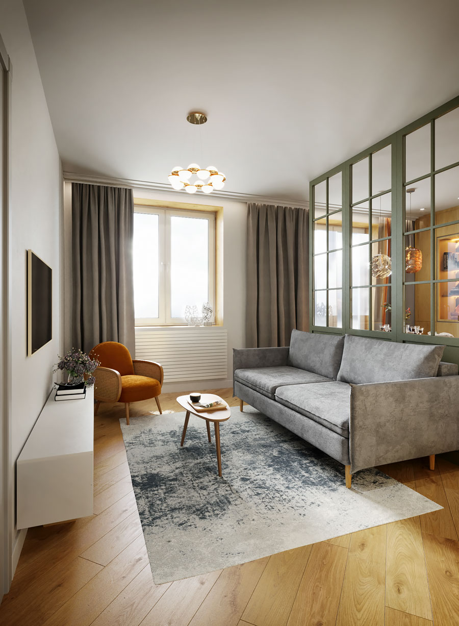 Дизайн интерьера гостиной трёхкомнатной квартиры