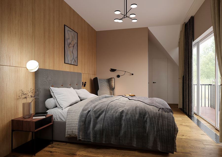 Дизайн интерьера спальной зоны таунхауса
